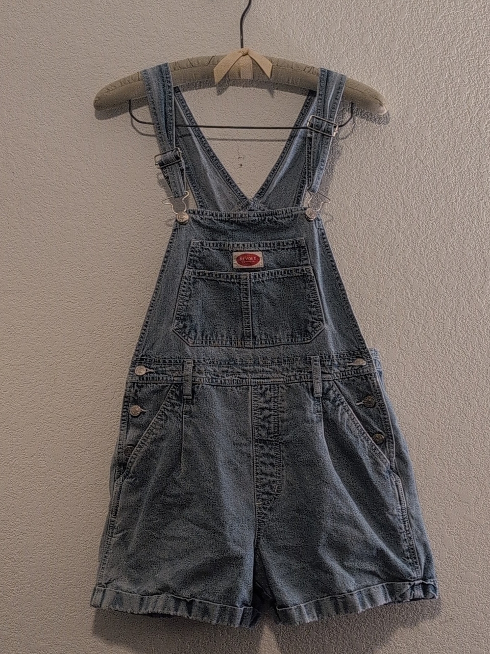 Vintage Y2K Revolt Medium Blue Denim Short Overalls